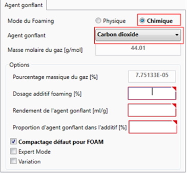 Paramètres de réglage du foaming en mode chimique
