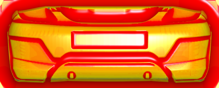 T-Sim : Températures d'un pare-choc thermoformé en fin de process