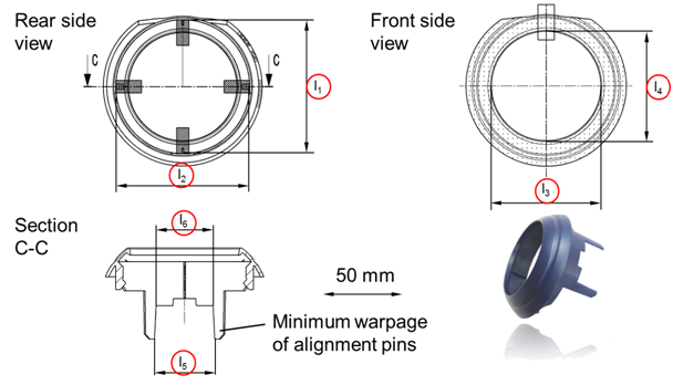 VARIMOS : Exemple de pièce enjoliveur de lentille de phare - critères de qualité de l'optimisation VARIMOS : Exemple de pièce enjoliveur de lentille de phare - critères de qualité de l'optimisation